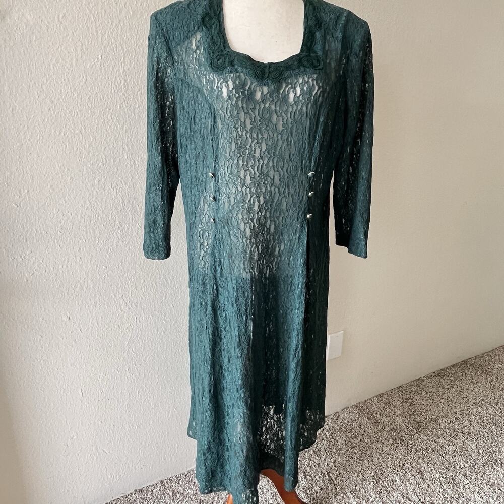Vintage Betsy's Things Green Lace Button Front Dress Sz 18